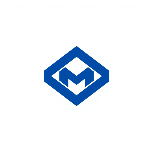 minimalistic logo design, M logo, geometric shape, perspective convergence, depth illusion, hierarchy representation, solid indigo blue color, modern technology aesthetics, flat vector style, clean lines, precision, white background contrast, simplicity, corporate identity, futuristic feel, innovative design, visual balance, sleek and refined, contemporary appeal, creativity in simplicity, artistic symmetry