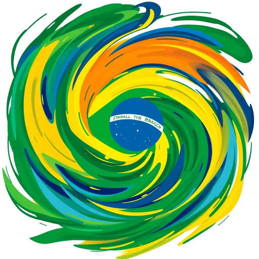 vibrant colors, swirling movement, tropical allure, Brazilian flag, geometric precision, cultural celebration, Carnival inspiration, abstract shapes, bold contrast, energetic flow, Rio de Janeiro, lush greens, radiant yellows, deep blues, chromatic harmony, festive spirit, national pride, rhythmic patterns, dynamic composition, joyful exuberance, modern interpretation