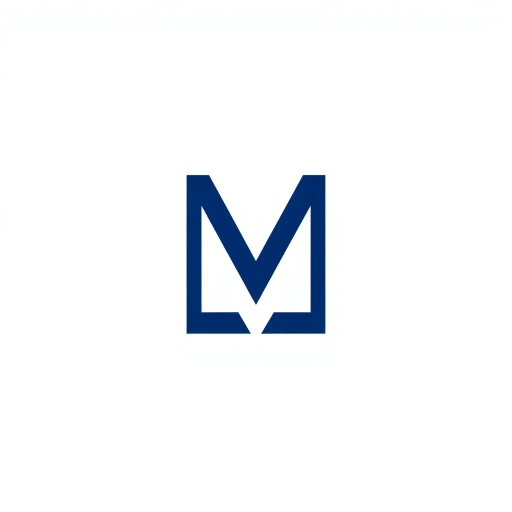 abstract M lettermark, bold design, minimalist aesthetics, modern logo, geometric precision, sharp V convergence, diverging lines, thick diagonal elements, solid indigo hue, striking visual contrast, elegant simplicity, white canvas background, Bauhaus influence, crisp and clean lines, contemporary artistry, precise alignment, visual identity, innovative branding, sleek and sophisticated, symbolism of unity and balance, Claude Garamond, high visual impact, graphic design, artistic intent, clean aesthetic, Bauhaus-inspired geometry, indigo and white palette, artistic precision, harmonious composition, modernist influence