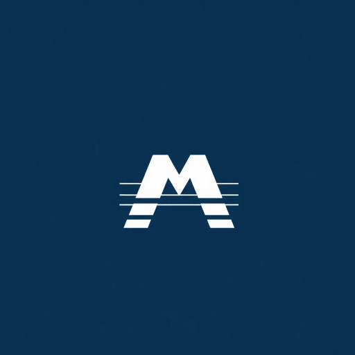 bold M logo mark, geometric letter, subtle thin horizontal connector lines, structured layers, indigo color, modern minimal design, SaaS branding, flat vector, Bauhaus influence, crisp lines, clean composition, negative space, high contrast, contemporary branding aesthetics, Helvetica-inspired, minimalist elegance, symmetrical framework, logo dynamics, balanced form, visual identity, corporate color palette