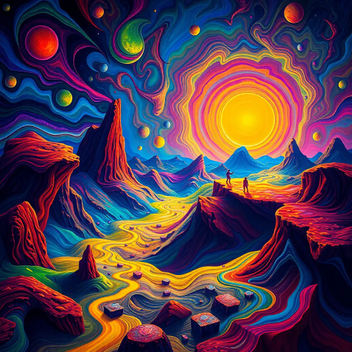 vibrant colors, surreal landscape, Salvador Dalí influence, dreamlike atmosphere, dynamic composition, fluid movement, ethereal lighting, intricate details, abstract forms, emotional depth, futuristic themes, imaginative space, vibrant contrast, otherworldly textures, modern surrealism, digital medium, limitless imagination, poetic symbolism