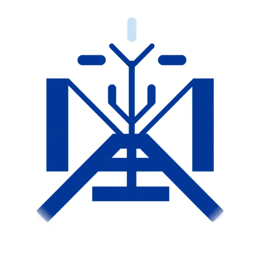 bold letter M logo, solid geometric M shape, V-shaped connector lines, tree branches, hierarchy levels, indigo blue, flat vector, clean modern SaaS logo, white background, Bauhaus influence, minimalist design, sans-serif art, sleek branding, vector precision, crisp outlines, modernist aesthetic, structural symmetry, contemporary design principles, logo minimalism, corporate identity, abstract representation, visual hierarchy, graphic design elements, professional simplicity