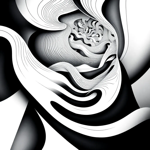 geometric shapes, intricate patterns, flowing lines, minimalist design, abstract expression, monochrome palette, dynamic movement, M.C. Escher influence, precise detailing, linear perspective, conceptual exploration, visual harmony, contour emphasis, spatial depth, artistic exploration, contemporary influence, optical illusions, surreal elements, mathematical artistry, complex symmetry, creative geometry, black and white contrast, fine linework, subtle gradients, modern abstraction, artistic innovation, interlocking forms, infinite loops, artistic paradox, surreal complexity, Escheresque illusions, visual enigma, artistic contemplation, intricate symbology