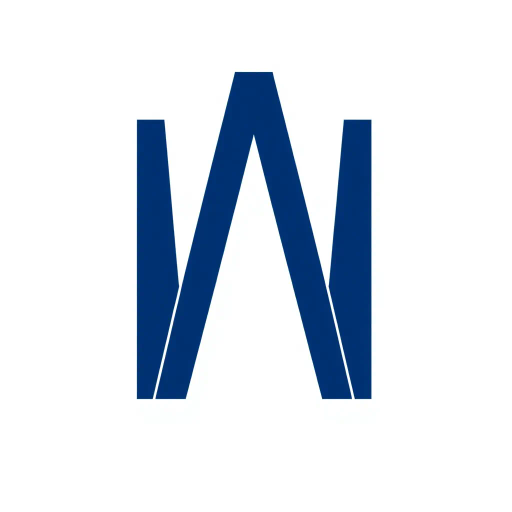 bold letter M, parallel strokes, tapering structure, upward hierarchy, indigo blue, geometric precision, vector design, minimalist aesthetic, structural elegance, balance and symmetry, clean composition, white background, modernist influences, Bauhaus geometry, minimal lines, disciplined form, artistic clarity, abstract forms, clear edges, sharp contrast, modern typography, minimalist color palette, precise layout, reductionist approach, spatial awareness, contemporary design, artistic simplicity, visual order, creative constriction