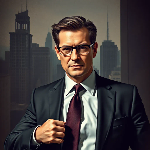 executive, power suit, modernism, corporate influence, Hans Holbein, chiaroscuro, high-rise cityscape, muted palette, structured composition, authority, commanding presence, sleek design, sophisticated style, dynamic movement, urban environment, glass and steel, professional demeanor, intricate textures, strategic mindset, contemporary vision, balanced symmetry, leadership aura, detailed realism, business acumen, impactful decision-making, future-oriented, harmonious layering, innovative thinking, confidence, precision, executive persona, metropolitan ambiance, distinguished elegance