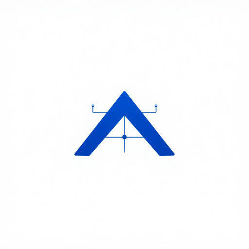 abstract logo design, letter M hierarchy, vector illustration, minimalist composition, geometric shapes, parent-child relationships, indigo gradient, thin branching lines, network tree structure, white background, symmetrical design, modern aesthetic, sleek lines, visual metaphor, connectivity, graphic art, clean and simple, Bauhaus influence, contemporary minimalism