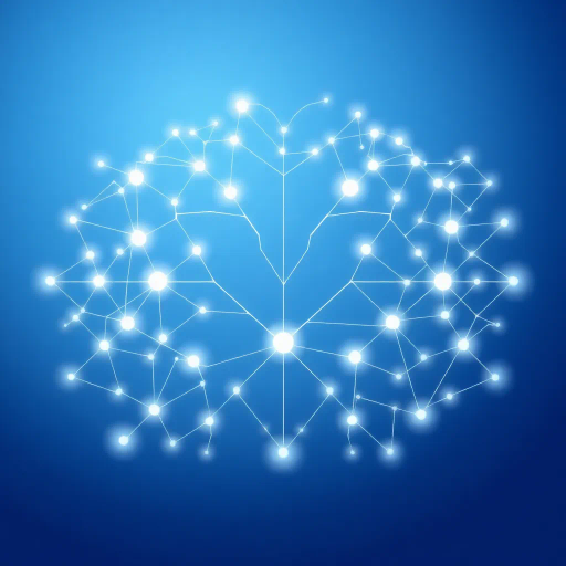 minimalist geometry, abstract forms, neural pathways, cerebral networks, information flow, Edward Tufte, Swiss design, Bauhaus influence, symmetry, subtle gradients, soft lighting, modern aesthetics, blue and white palette, clean lines, vector graphics, futuristic symbolism, digital simplicity, dynamic balance, sleek elegance, inventive visual language, contemporary design ethos, ethereal glow, conceptual iconography, Claude Monet color palette, symbolic abstraction, subdued hues, cerebral structures, algorithmic patterns, airy composition, delicate textures, whimsical essence, artistic metaphors, AI mind maps, interconnected symbols, neural network pattern, intelligence visualization, innovative design, mental landscapes, data flow, smooth textures, inventive symbology, futuristic minimalism, abstract geometry, balanced composition