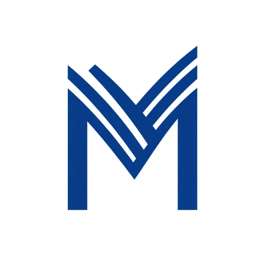 bold letter M, logo design, parallel strokes, subtly tapering, upward hierarchy, structure, solid indigo blue, clean geometric vector, white background, minimalist style, modernist design, Bauhaus influence, negative space, precision, symmetry, sleek lines, contemporary aesthetics, iconic branding, dynamic movement, visual balance, artistic clarity, abstraction, graphic design principles