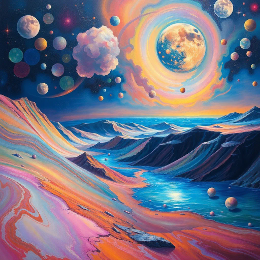 surreal landscapes, vivid imaginations, Salvador Dali influences, dreamlike states, ethereal atmospheres, philosophical depth, soft light interplay, abstract forms, vibrant hues, intricate details, otherworldly beauty, existential themes, immersive experience, interstellar journey, metaphysical exploration, serenity, cosmic tapestry, reflective surfaces, vast horizons, mystical elements, timeless dimensions, painterly textures