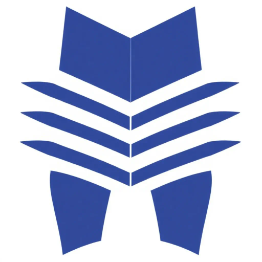 bold letter M logo, parallel strokes, subtly taper, upward hierarchy, structured design, solid indigo blue, clean geometric vector, white background, modern minimalist, Bauhaus influence, precise lines, asymmetrical balance, visual clarity, typographic elegance, dimensional form, sleek aesthetic, contemporary design, harmonious proportions