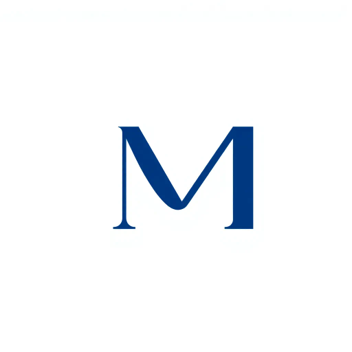 minimal M logo, two vertical strokes, perspective convergence, depth, hierarchy, solid indigo blue, geometric structure, modern tech design, flat vector illustration, clean lines, white background, contemporary aesthetics, precision, symmetry, balance, futuristic approach, sleek elegance, simplicity, innovation, dynamic form, visual impact