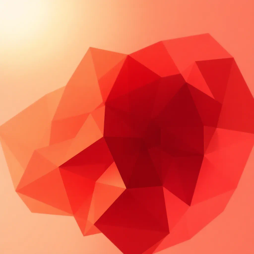 faceted geometry, gradations of red and orange, dynamic movement, minimalism, interplay of light and shadow, polygonal design, abstract interpretation, geometric shapes, warm hues, modern digital art, angular compositions, Cubist influences, ethereal glow, crystalline structure, sense of energy, simplified forms, visual abstraction, atmospheric depth