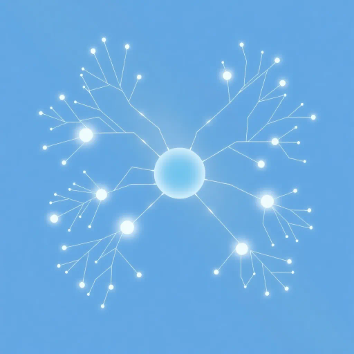 minimalist geometry, abstract forms, ethereal glow, neural pathways, mind mapping, Edward Tufte, Bauhaus influence, modern aesthetics, blue and white palette, subtle gradients, soft lighting, vector graphics, futuristic symbolism, cerebral networks, information flow, dynamic balance, sleek elegance, inventive visual language, Claude Monet color palette, whimsical essence, algorithmic patterns, artistic metaphors, interconnected symbols, neural network pattern, intelligence visualization, balanced composition, inventive symbology, airy composition, artistic metaphors, intelligence visualization, contemporary design ethos