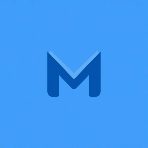 minimal M logo, two vertical strokes, perspective convergence, depth, hierarchy, solid indigo blue, geometric structure, modern tech design, flat vector illustration, clean lines, white background, contemporary aesthetics, precision, symmetry, balance, futuristic approach, sleek elegance, simplicity, innovation, dynamic form, visual impact