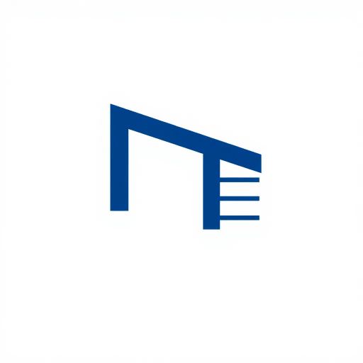 geometric lettermark, bold M shape, minimalist design, thin horizontal lines, hierarchy symbolism, ladder-like crossbars, solid indigo blue, vector precision, negative space, white background, modern simplicity, Bauhaus influence, precise alignment, abstract representation, minimalistic elegance, clean lines, corporate identity, balanced composition, contrast emphasis