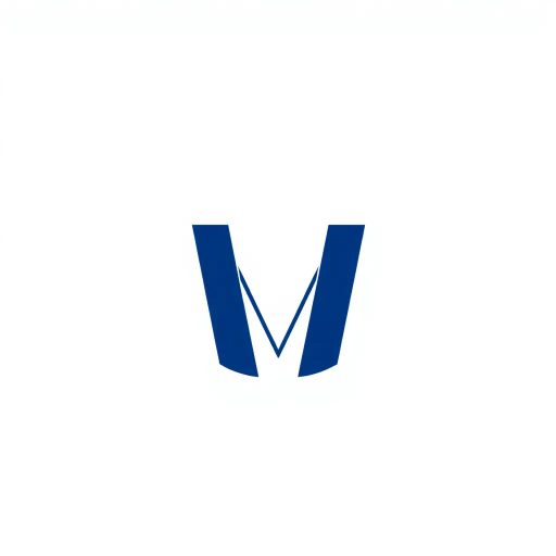 minimal M logo, two vertical strokes, perspective convergence, depth, hierarchy, solid indigo blue, geometric structure, modern tech design, flat vector illustration, clean lines, white background, contemporary aesthetics, precision, symmetry, balance, futuristic approach, sleek elegance, simplicity, innovation, dynamic form, visual impact, Bauhaus influence, modernism, spatial harmony, abstract composition, serene mood, visual clarity, Ray Eames inspiration, conceptual art, optical illusion, minimalist elements, digital precision