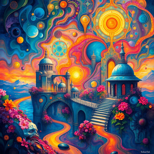 vibrant meeting, ethereal greetings, surreal dreamscape, futuristic vision, Salvador Dali influence, abstract expressionism, dynamic luminosity, kaleidoscopic colors, fluid textures, digital canvas, speculative architecture, whimsical flora, harmonious chaos, intricate layering, imaginative metaphor, celestial motifs, transcendent atmosphere, introspective emotion, expansive perspective, fluid motion, global cultural fusion, metaphysical symbolism, immersive depth, visionary horizon, evocative use of space