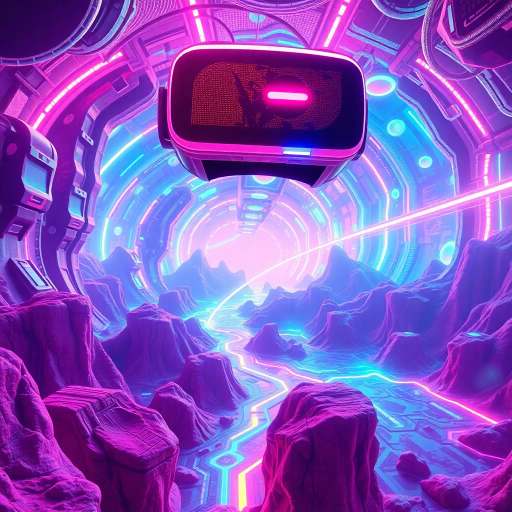 virtual reality, immersive experience, futuristic, vibrant colors, neon glow, dynamic composition, surreal landscapes, hyper-detailed, digital textures, interactive elements, sci-fi influences, cybernetic organisms, holographic displays, Piranesi echoes, Escher perspectives, cinematic lighting, contemporary vision, technological utopia, virtual exploration, sensory overload, 21st-century narrative, fluid movement, digital renaissance, interconnected worlds