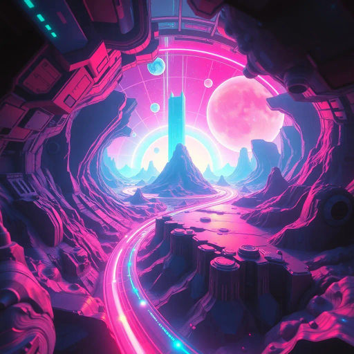 virtual reality, futuristic vision, immersive experience, artist: Syd Mead, neon glow, virtual landscapes, digital rendering, sci-fi universe, dynamic movement, vibrant colors, hyper-realism, cutting-edge technology, geometric forms, holographic textures, interactive environments, light trails, enhanced perception, spatial exploration, imaginative realms, high-tech aesthetics