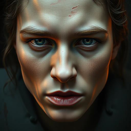 hyper-realism, intricate details, soft lighting, photorealistic textures, emotive expression, dynamic composition, vivid colors, high contrast, chiaroscuro technique, modern aesthetic, surreal influence, cinematic framing, clear focus, atmospheric mood, digital painting, contemporary realism, expressive brushwork, realistic portrayal, enhanced detail, artistic refinement