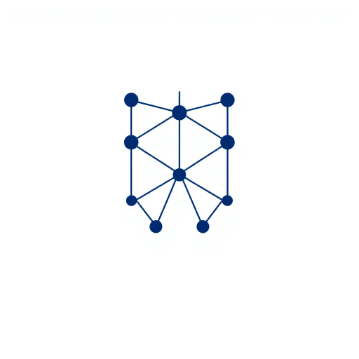 abstract design, letter M, logo, minimalism, thin branching lines, tree hierarchy, geometric symmetry, vector art, indigo gradient, white background, contemporary art, Bauhaus influence, structural composition, node connection, modern aesthetics, elegant flow, clean lines, simplicity, dynamic form, modular design, technological theme, minimalist elegance, visual balance, artistic ingenuity, parent-child relationships, network tree structure, symmetrical design, sleek lines, visual metaphor, connectivity, graphic art, contemporary minimalism