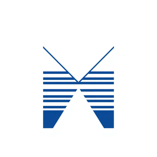 bold letter M, parallel strokes, tapering structure, upward hierarchy, indigo blue, geometric precision, vector design, minimalist aesthetic, structural elegance, balance and symmetry, clean composition, white background, modernist influences, Bauhaus geometry, minimal lines, disciplined form, artistic clarity, refined simplicity, abstract expression, dynamic tension, spatial harmony, linear abstraction, artistic minimalism, visual rhythm, muted palette, understated elegance, restrained beauty