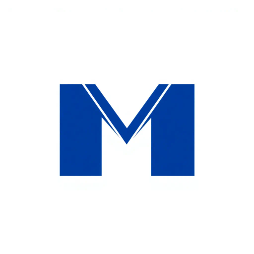 minimal M logo, perspective convergence, visual hierarchy, solid indigo blue, geometric abstraction, modern tech design, flat vector, clean white canvas, Bauhaus harmony, line symmetry, contemporary minimalism, spatial innovation, futuristic dynamism, precision elegance, balanced symmetry, sleek geometric forms, innovative branding, structural futurism, abstraction elegance, spatial depth, visual impact, high-tech minimalism, avant-garde sophistication, modernist aesthetic