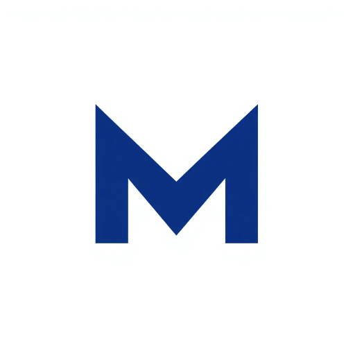 bold M logo, solid geometric letter, structured layers, subtle connector lines, indigo on white, modern minimal SaaS branding, flat vector, modernist simplicity, Bauhaus influence, clean design, minimalist aesthetics, structured composition, primary color palette, geometric precision, visual balance, negative space utilization, corporate identity, digital branding, contemporary design language, clarity in form, artistic geometry, Hans Hofmann influence, minimalist abstraction, precise symmetry, harmonious layout, sophisticated structure, sleek architecture, dynamic shape interplay, elegant form exploration
