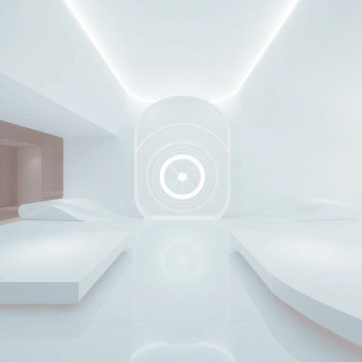 abstract representation, conceptual symbolism, minimalistic design, harmonious balance, futuristic elements, Bauhaus influence, sleek aesthetics, white and pastel palette, clean lines, modern digital techniques, geometric abstraction, serene atmosphere, dynamic flow, Swiss design principles, elegant simplicity, technological essence, spatial awareness, interconnected ideas, virtual reality, innovative cognition, intuitive navigation