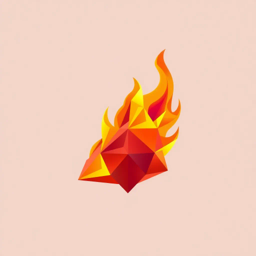 triangular facets, minimalistic design, warm hues, fiery essence, abstract representation, geometric patterns, simplified shapes, vibrant color palette, dynamic movement, flickering light, modern aesthetic, minimalist art, digital sculpting, polygonal structure, abstract flames, crisp edges, stylized composition