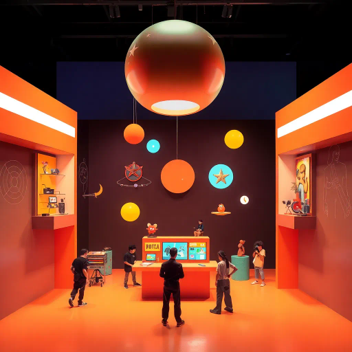 inventive showcase, imaginative assembly, creators unveiling, whimsical presentation, contemporary design, clean aesthetics, dynamic layout, vibrant hues, Bauhaus influence, crisp lines, creative exploration, modern typography, interactive experience, innovative spirit, collaborative enthusiasm, vibrant multimedia, futuristic vision, eclectic mix, bold expression, high-tech elements, vibrant community, storytelling, creative energy, conceptual, artistic synergy