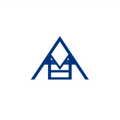 geometric lettermark, bold M shape, minimalist design, thin horizontal lines, hierarchy symbolism, ladder-like crossbars, solid indigo blue, vector precision, negative space, white background, modern simplicity, Bauhaus influence, precise alignment, abstract representation, minimalistic elegance, clean lines, corporate identity, balanced composition, contrast emphasis