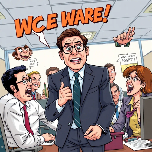 satirical, office-humor, mockumentary, corporate-culture, workplace-chaos, Steve Carell-inspired, modern-American-comedy, exaggerated-expressions, slapstick-elements, dry-wit, mid-2000s-aesthetic, vibrant-color-palette, character-study, dynamic-panel-layout, expressive-line-work, pop-culture-icons, sitcom-satire, mundane-vibrancy, character-quirks, absurd-reality