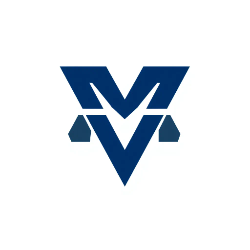 abstract M lettermark, bold design, minimalist aesthetics, modern logo, geometric precision, sharp V convergence, diverging lines, thick diagonal elements, solid indigo hue, striking visual contrast, elegant simplicity, white canvas background, Bauhaus influence, crisp and clean lines, graphic design, contemporary artistry, precise alignment, visual identity, innovative branding, sleek and sophisticated, artistic intent, Claude Garamond, high visual impact, symbolism of unity and balance, spatial harmony, modernism, artistic innovation, digital expression, visual equilibrium, structural elegance