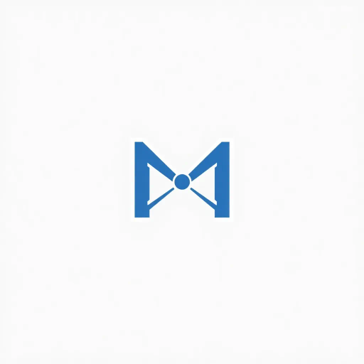 abstract design, letter M, minimalist composition, geometric symmetry, vector art, indigo gradient, white background, Bauhaus influence, structural composition, node connection, modern aesthetics, elegant flow, clean lines, simplicity, dynamic form, modular design, technological theme, visual balance, artistic ingenuity, sleek lines, visual metaphor, connectivity, network tree structure, contemporary minimalism, symmetry, hierarchical structure, sophisticated design, abstract metaphors, innovative form, streamlined visuals, advanced composition, refined artistic vision, pristine aesthetics