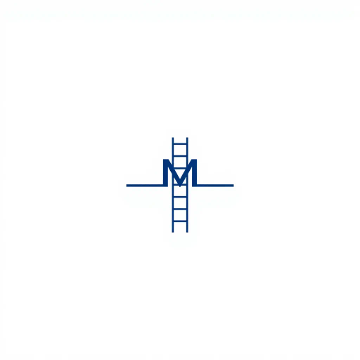 geometric composition, minimalism, indigo blue, vector art, M lettermark, thin horizontal lines, vertical strokes, hierarchy symbolism, ladder metaphor, modern typography, precision design, clean lines, contemporary branding, graphic symmetry, negative space, corporate aesthetics, subtle complexity, Bauhaus influence, flat design, white background, balanced proportions