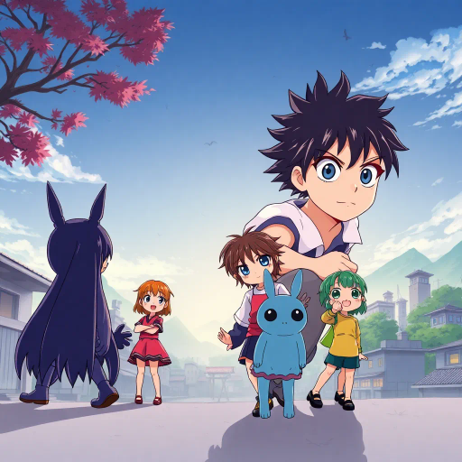vibrant anime characters, Studio Ghibli influence, dynamic action poses, pastel color palette, expressive eyes, intricate hairstyles, dramatic lighting, manga-inspired linework, fantastical settings, Japanese culture, modern twist, whimsical storytelling, emotional depth, cel shading, bold outlines, serene landscapes, traditional animation techniques, contemporary urban environments