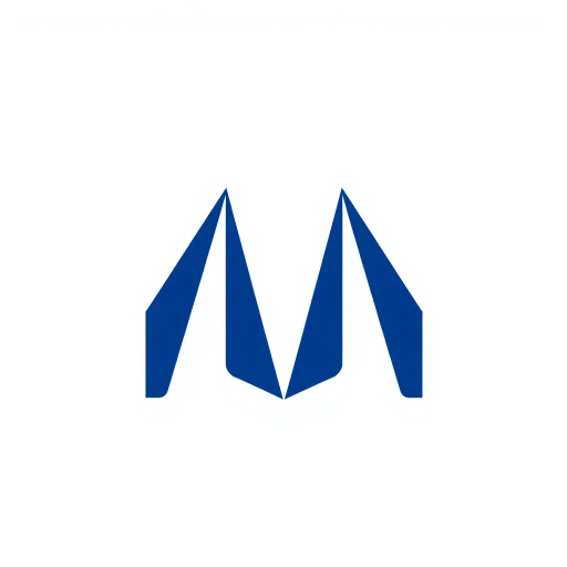 ultra minimal, M logo, clean geometric design, bold angled strokes, meeting at center point, solid indigo #3D63DD, pure letterform, vector precision, white background, simplicity in form, austere beauty, modern typography, elegant symmetry, precise geometry, minimalist expression, Bauhaus influence, abstract representation, harmonious balance, crisp composition, pure line quality, stark contrast, structural clarity, Cartesian plane, devoid of detail, visual purity