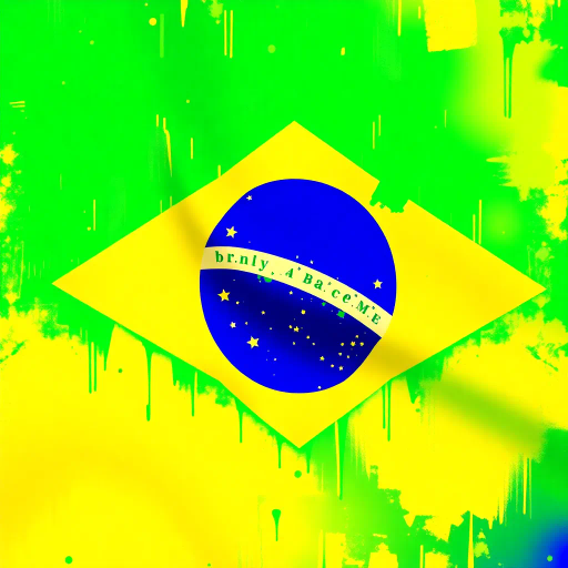 Brazilian flag, vibrant colors, modern digital interpretation, geometric shapes, vivid green, deep yellow, midnight blue, iconic symbolism, cultural pride, Henri Matisse influence, abstract representation, energy and movement, tropical essence, contemporary twist, luminosity, dynamic composition, national identity, artistic expression, unity and diversity, celebration of heritage, bold contrasts, visual impact, conceptual artistry, emotive design