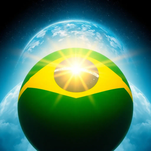 vivid colors, national symbol, Brazil, celestial sphere, infinite sky, tropical vibrancy, geometric symmetry, modernist influence, bold lines, emerald green, golden yellow, azure blue, luminescent glow, cultural pride, dynamic composition, contemporary elements, rhythmic energy, abstract representation, South American essence, harmonious balance, global unity, festive spirit, optical illusion, expansive space, contrasting tones