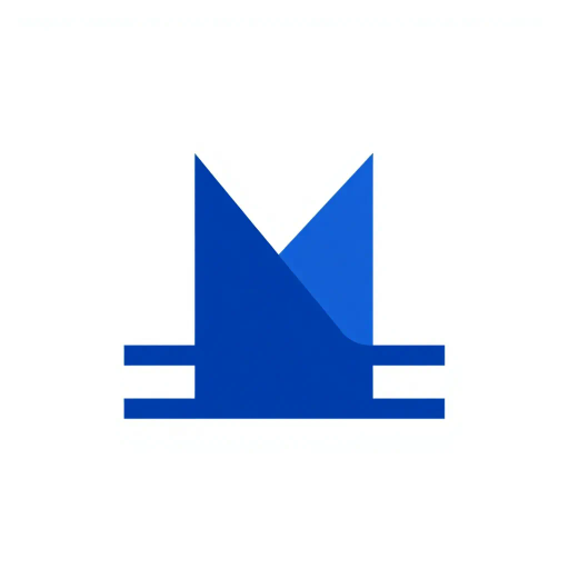 bold M logo mark, solid geometric letter, structured layers, subtle thin horizontal connector lines, indigo on white, modern minimal SaaS branding, flat vector, modernist simplicity, Bauhaus influence, clean design, minimalist aesthetics, structured composition, primary color palette, geometric precision, visual balance, negative space utilization, corporate identity, digital branding, contemporary design language, clarity in form, Piet Mondrian, modernist art, abstract expressionism, clean lines, spatial harmony, design innovation, aesthetic clarity, visual symmetry, futuristic branding, dynamic form, digital illustration