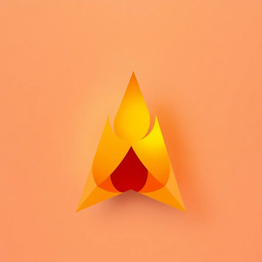 minimalistic, geometric shapes, vibrant colors, soft gradients, angular design, polygonal, abstract flame, warm palette, glowing effect, simplified forms, modern aesthetic, flat shading, contrasting hues, visual balance, dynamic composition, contemporary art, clean lines, symbolic warmth, ethereal glow, luminous intensity, stylized representation, low-poly, abstract interpretation, visual harmony, color theory, Bauhaus influence, digital contemporary, artistic balance, immersive abstraction, stylized minimalism