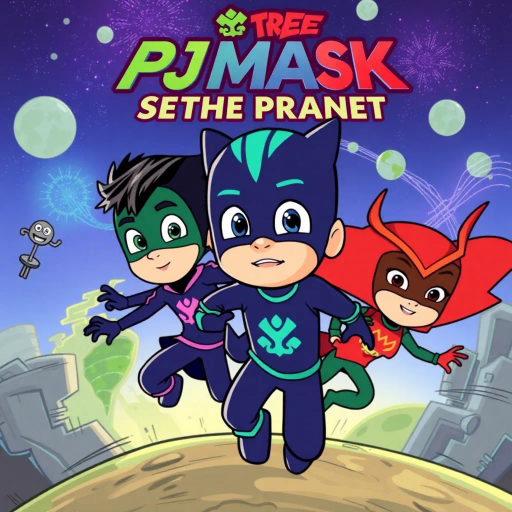 PJ Masks, saving the planet, heroic adventure, dynamic action, vivid illustrations, bold lines, superhero kids, stylized figures, vibrant colors, modern graphic novel, youthful energy, engaging story, intense drama, thrilling moments, imaginative settings, inspired by Marvel comics, Saturday morning cartoons, iconic poses, environmental themes, teamwork, diverse characters, cosmic battles, global impact, narrative tension, emotional journey, artistically crafted panels, sequential storytelling