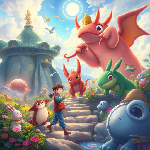 magical realism, vibrant colors, Studio Ghibli influence, fantastical creatures, serene landscapes, dynamic action, whimsical characters, high detail, emotional depth, Miyazaki style, enchanting worlds, youthful adventure, celestial elements, soft gradients, expressive eyes, intricate line work, fairy-tale atmosphere, cultural symbolism, ethereal lighting, narrative richness, dreamlike quality