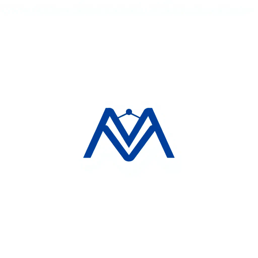 minimal logo design, bold letter M, solid geometric shape, V-shaped connectors, branching structure, hierarchy symbolism, indigo blue, flat vector illustration, modern design, SaaS company branding, clean aesthetic, negative space, white background, contemporary style, minimalist approach, elegant simplicity, sleek representation, abstraction, corporate identity, stylish visuals, dynamic form, visual harmony, balanced composition