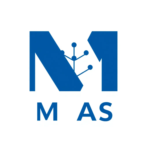 minimalist design, bold letter M, geometric precision, solid structure, small V-shaped connector lines, symbolic tree branches, hierarchical elements, indigo blue color scheme, flat vector art, sleek and contemporary, modern SaaS logo, stark white background, clean lines, corporate elegance, visual hierarchy, innovative branding, connectivity symbolism, abstract representation, adaptive simplicity, digital landscape