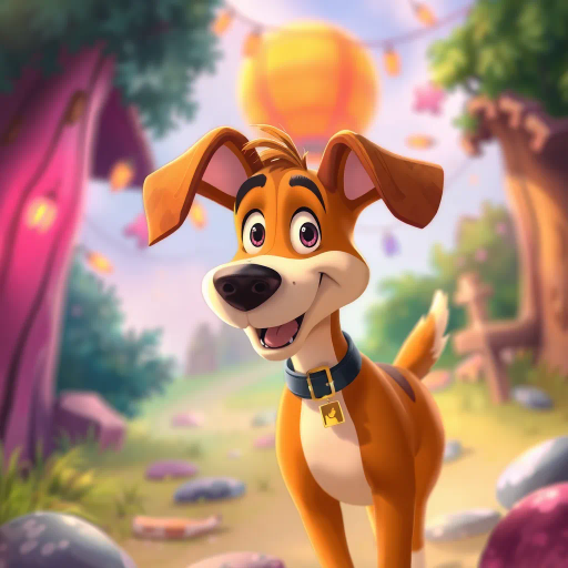 whimsical canine adventure, vibrant color palette, Brad Bird influence, Pixar-inspired animation, playful and dynamic composition, warm and inviting atmosphere, expressive character design, anthropomorphic dog, imaginative storytelling, lighthearted and joyful tone, cinematic framing, smooth animation technique, soft and rounded forms, enchanting world-building, family-friendly themes, contemporary animation style, visual storytelling, whimsical charm, imaginative dreamscape, cartoonish style, lively and engaging narrative