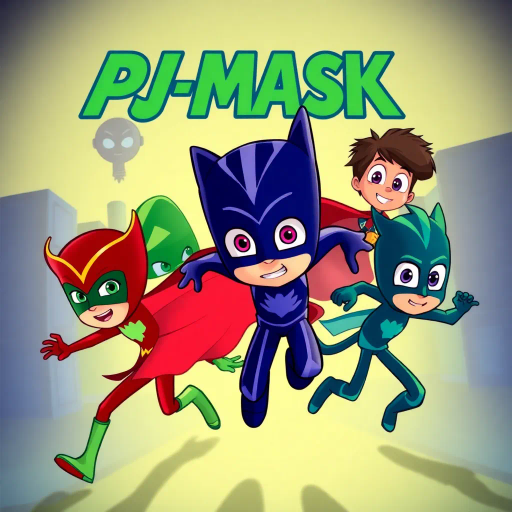 PJ Masks, superhero team, vibrant colors, action-packed, dynamic poses, energetic animation, exaggerated expressions, young heroes, teamwork, mystery-solving, nighttime adventures, comic book style, stylized animation, cel shading, bold outlines, whimsical storytelling, heroic journey, dramatic angles, playful mood, imaginative worlds, Akira Toriyama, Hayao Miyazaki, Studio Ghibli, traditional animation techniques, contemporary influences, vibrant hues, adventurous spirit, dynamic composition, youthful energy, engaging narratives