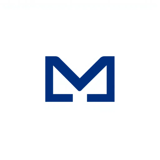 ultra minimal M logo, bold angled strokes, geometric design, clean vector form, solid indigo, #3D63DD, pure letterform, simplicity, modernism, stark contrast, abstraction, precision, clarity, Bauhaus influence, minimalism, white background, negative space, symmetry, balance, monochrome palette, contemporary aesthetic, art deco hints, digital vector art, sharp edges, sleek design, graphic elements, typographic exploration