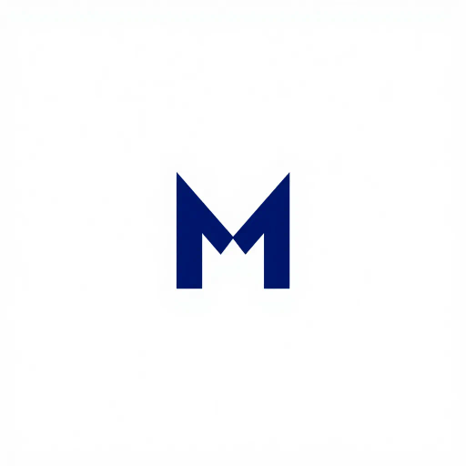 ultra minimal M logo, bold angled strokes, geometric design, clean vector form, solid indigo, #3D63DD, pure letterform, simplicity, modernism, stark contrast, abstraction, precision, clarity, Bauhaus influence, minimalism, white background, negative space, symmetry, balance, monochrome palette, contemporary aesthetic, art deco hints, digital vector art, sharp edges, sleek design, graphic elements, typographic exploration